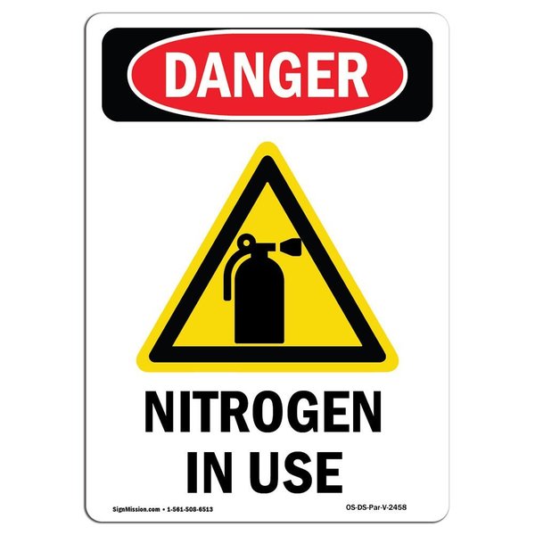 Signmission Safety Sign, OSHA Danger, 24" Height, Rigid Plastic, Nitrogen In Use, Portrait OS-DS-P-1824-V-2458